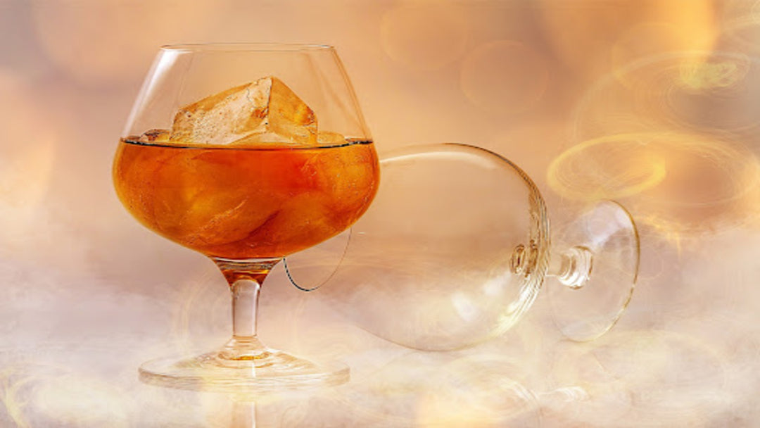 Iced brandy in a brandy glass.