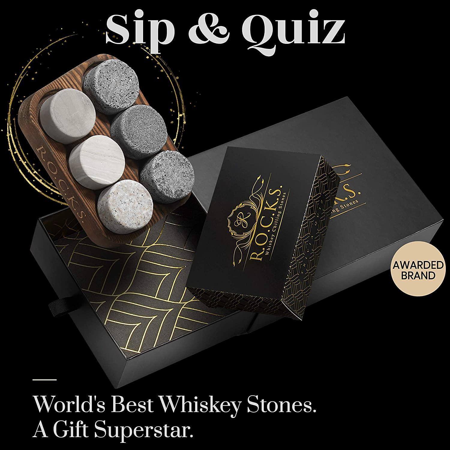 Whiskey Chilling Stones &amp; Whiskey Quiz Gift Set - 100 Q&amp;A