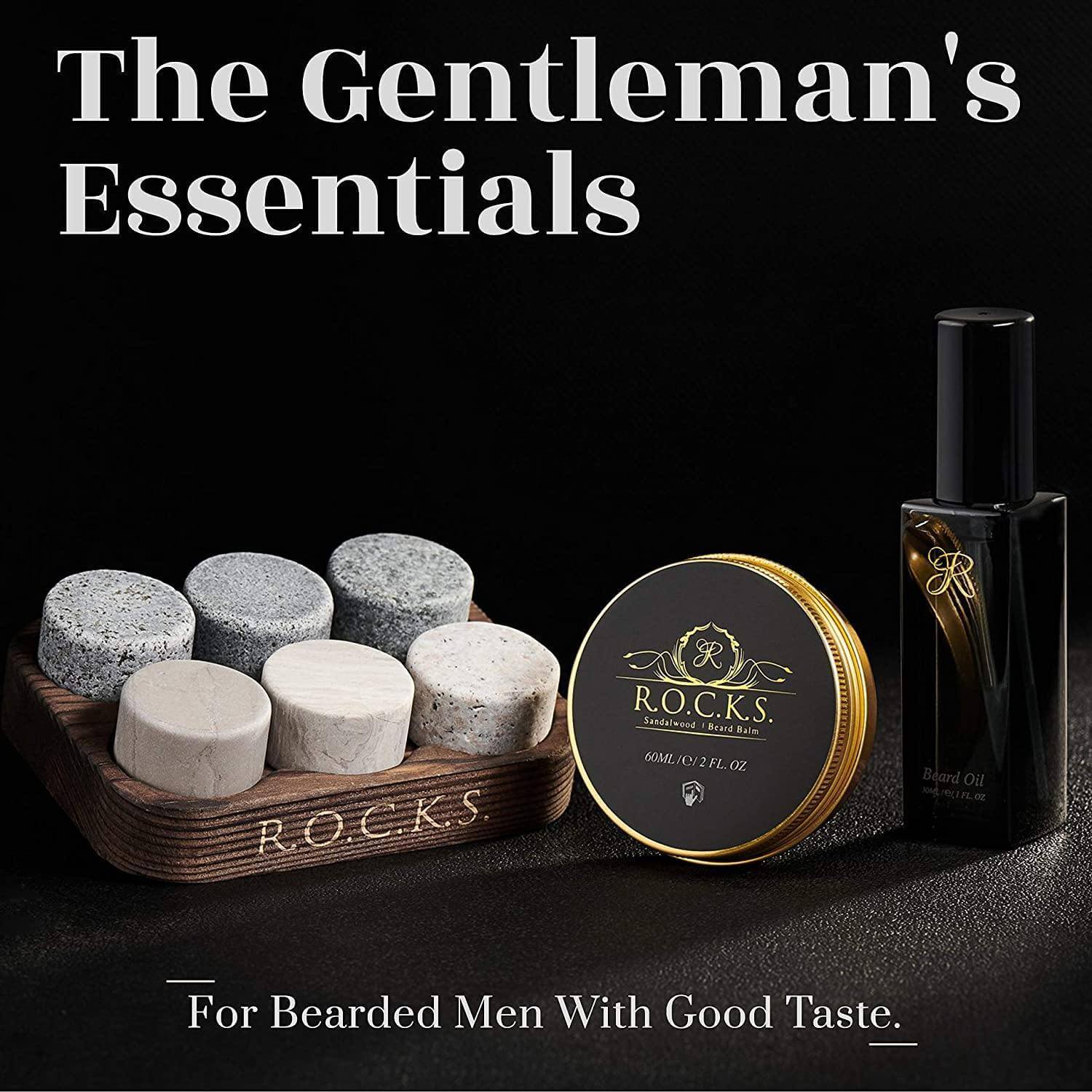 Whiskey Stones &amp; Beard Care Grooming Kit Gift Set -  Sandalwood Scent